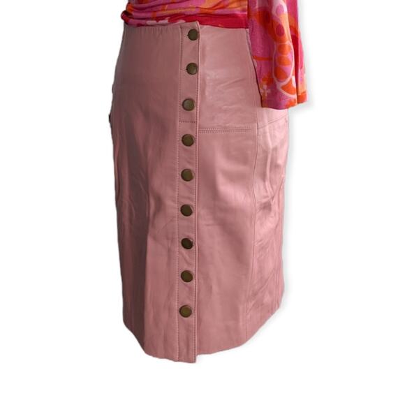 REBECCA MINKOFF pink leather button down mini skirt - Picture 2 of 9